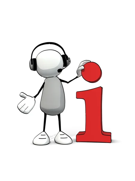 Little sketchy man with headset and red information "i" — Stock Photo, Image