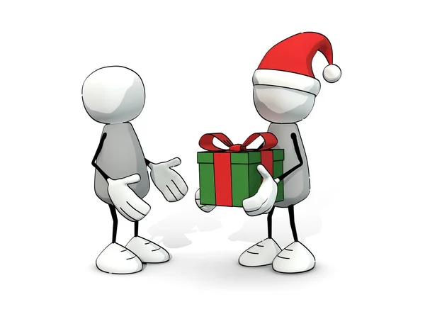 Little sketchy men with santa hat and gift box — Stock Photo, Image