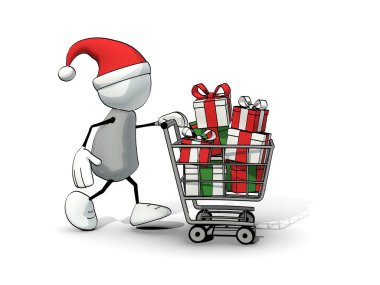 santa şapka ve alışveriş sepeti hediye kutuları tam yarım yamalak ufaklık