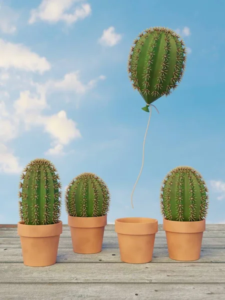 Cacto Escapando Vaso Flores Como Balão Ilustração — Fotografia de Stock