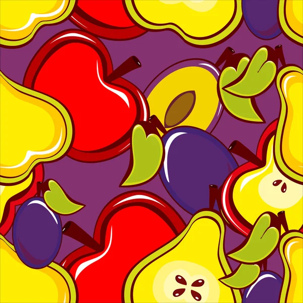 Seamless pattern apples, pears, plum — Stock Vector