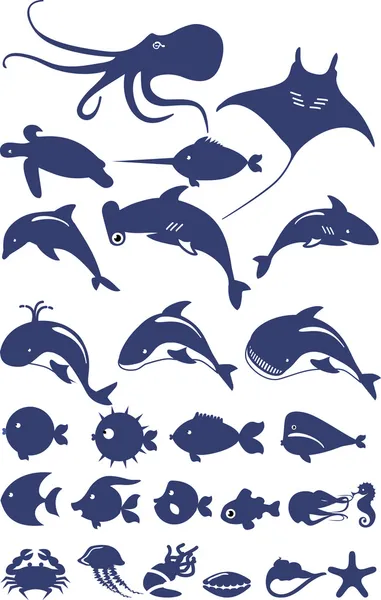 Vector collection of fish and sea animals — Stock Vector