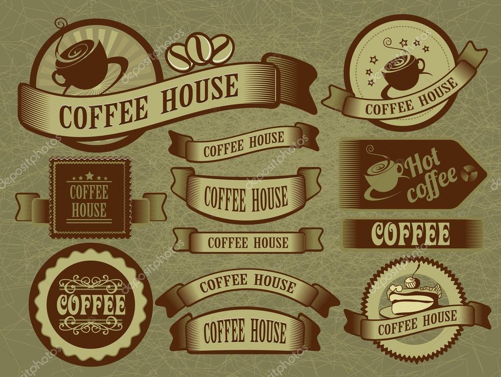 Set of coffee posters and banners on a grunge background in retro style
