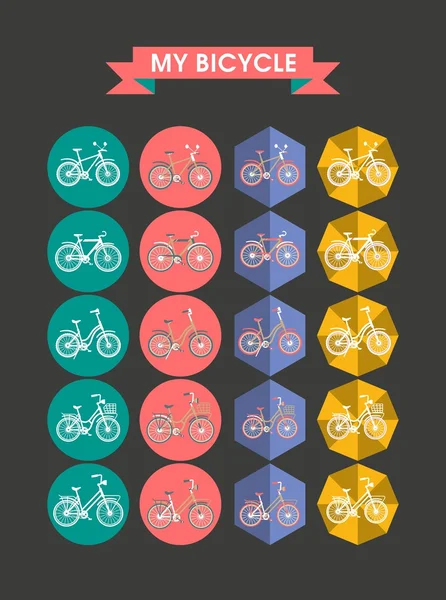Icônes modernes vélo plat — Image vectorielle