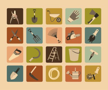 Bahçe aletleri düz Icon set