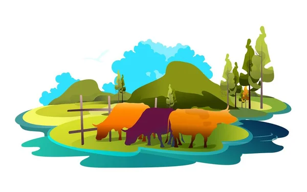 Paisaje rural verano pastos ecológicamente limpios — Vector de stock