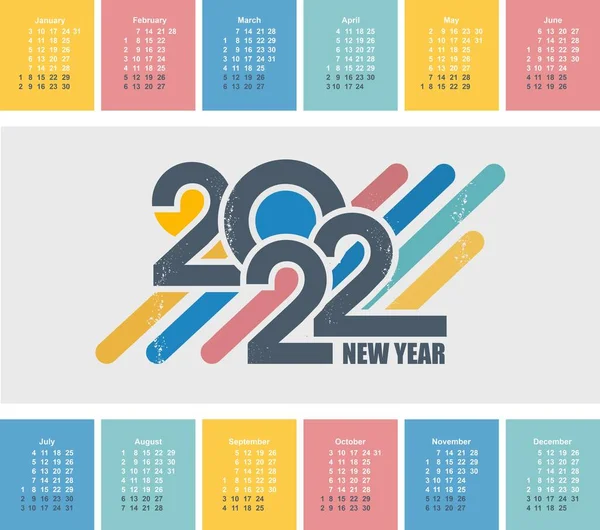 2022 Jahr englischer Kalender im Retro-Stil — Stockvektor