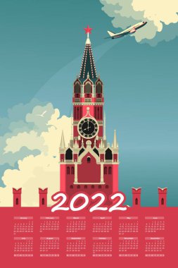 Rusya 2022 dikey takvimi Moskova Kremlin
