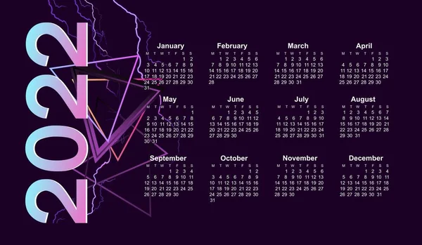 2022 calendar retro wave cyber space poster — Stock Vector