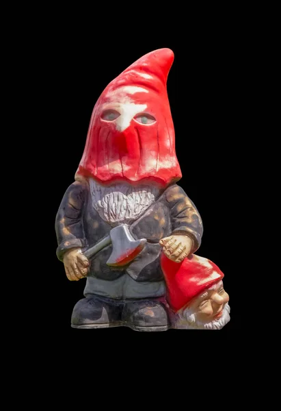 Gnome Brutal Pelouse Avec Hache Une Tête Isolée Dans Dos — Photo