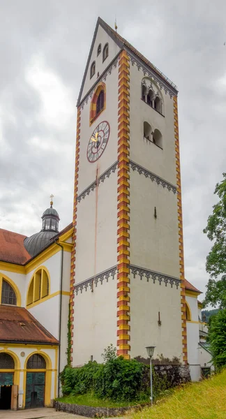 Torre Del Reloj Abadía Mang Fuessen Una Ciudad Distrito Ostallgaeu —  Fotos de Stock