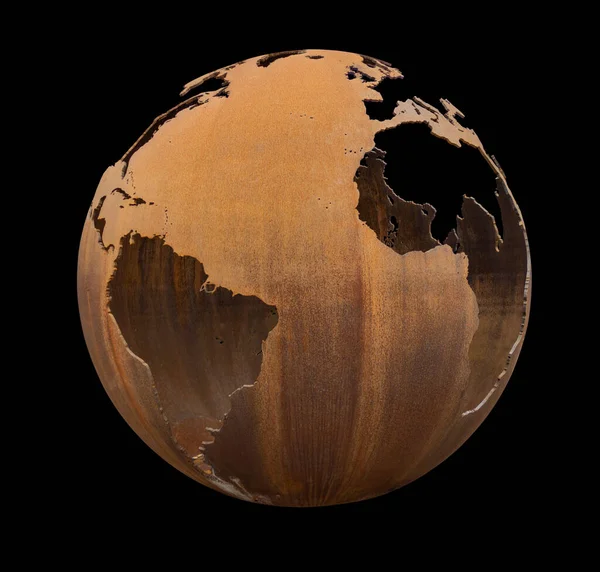 Rusty Metallic Globe Isolated Black Back — Stock Photo, Image