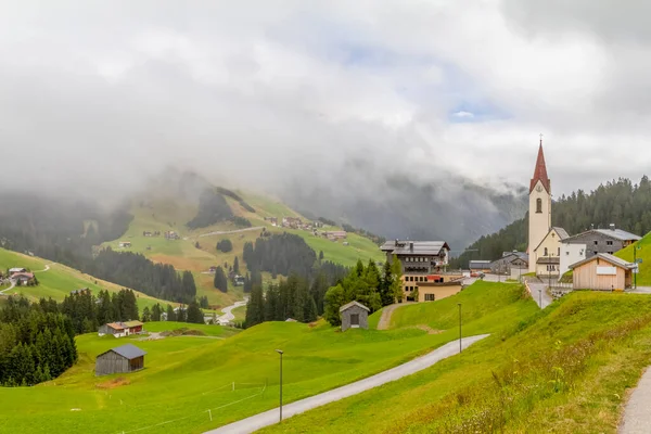 Mglisty Krajobraz Wokół Warth Gminy Powiecie Bregenz Austriackim Stanie Vorarlberg — Zdjęcie stockowe