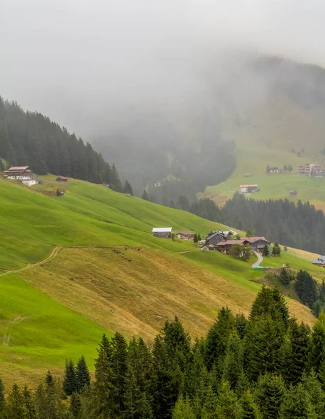 Mgliste Krajobrazy Wokół Warth Gminy Powiecie Bregenz Austriackim Stanie Vorarlberg — Zdjęcie stockowe