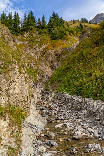 Idylliskt Landskap Runt Floden Lech Vid Delstaten Vorarlberg Österrike Sensommaren — Stockfoto