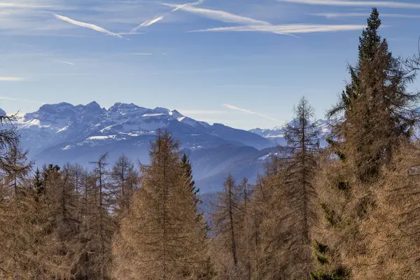 Paisagens Ensolaradas Montanha Tirol Sul Inverno — Fotografia de Stock