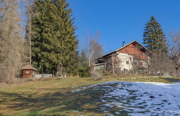 Hut Torno Uma Aldeia Chamada Felix Sul Tirol Inverno — Fotografia de Stock