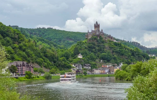 Tájkép Cochem Körül Moselle Folyó Menti Város Rajna Vidék Pfalz — Stock Fotó