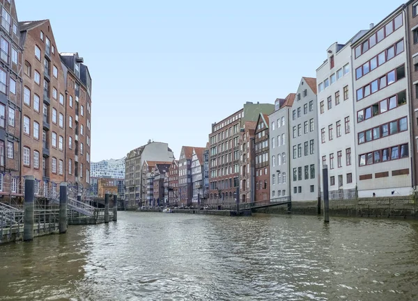 Landschaft Einen Kanal Namens Nikolaifleet Hamburg — Stockfoto