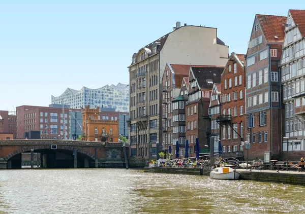 Landschaft Einen Kanal Namens Nikolaifleet Hamburg — Stockfoto