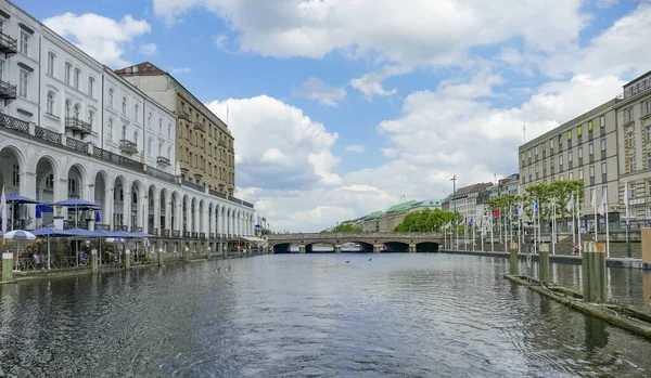 Krajobraz Wokół Wewnętrznego Jeziora Alster Hamburgu Niemcy — Zdjęcie stockowe