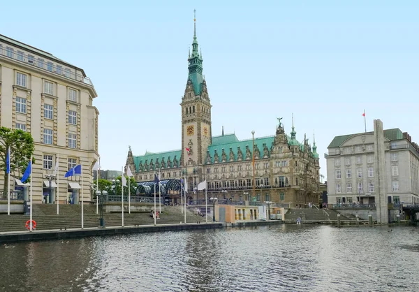 Krajobraz Wokół Wewnętrznego Jeziora Alster Hamburgu Niemcy — Zdjęcie stockowe