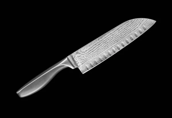 Μοτίβο Συγκολλημένο Μαχαίρι Απομονώνονται Μαύρο Πίσω — Φωτογραφία Αρχείου