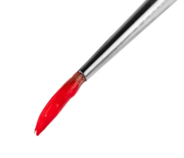 Art Craft Theme Showing Paintbrush Tip Filled Red Paint White — Stock Photo, Image