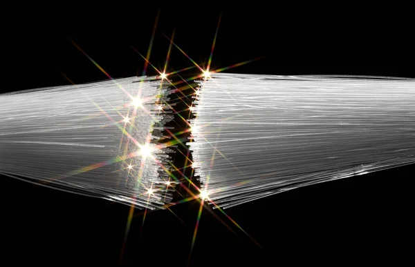 Flashy Illuminated Optical Fibers Closeup Black Back — Stock Photo, Image
