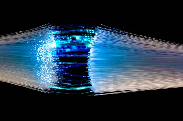 Symbolic Optical Fibers Data Transmission Closeup Black Back — Stock Photo, Image