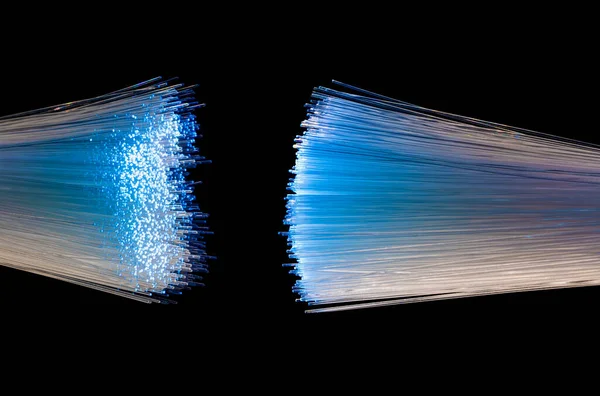 Divided Optical Fibers Closeup Black Back — Stock Photo, Image