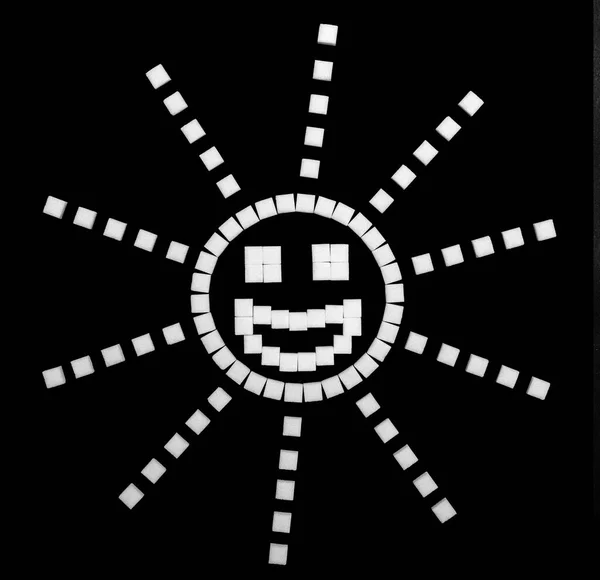 Fényes Nevető Emoji Fekete Hátú Kockacukor Darabokból — Stock Fotó