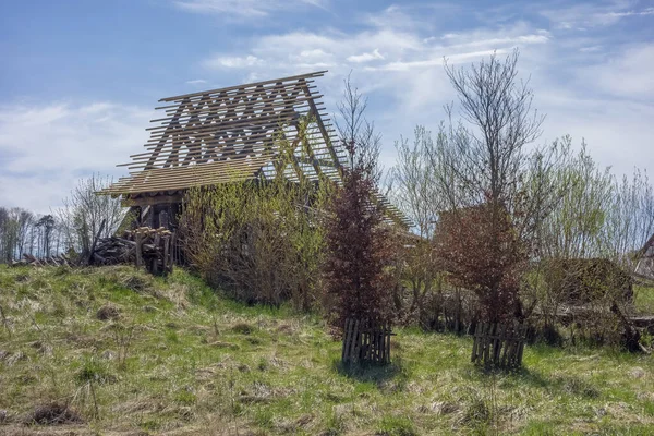 Paysage Logements Médiévaux Dans Une Ambiance Ensoleillée Début Printemps — Photo