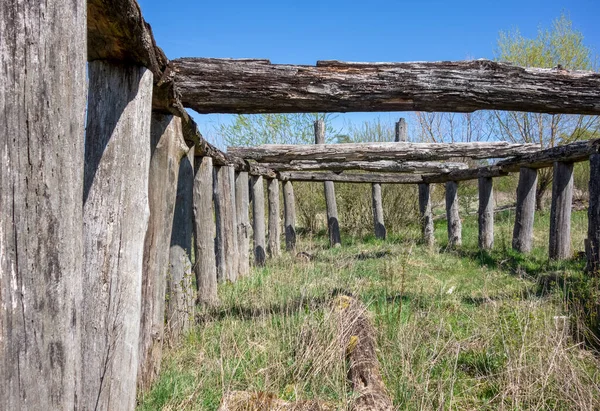 Rundown Medieval Wooden Building Remains Sunny Ambiance Early Spring Time — Stock Photo, Image