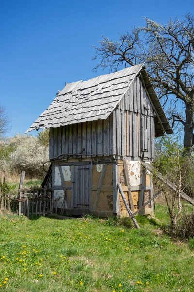 Cabane Médiévale Rustique Dans Une Ambiance Ensoleillée Début Printemps — Photo