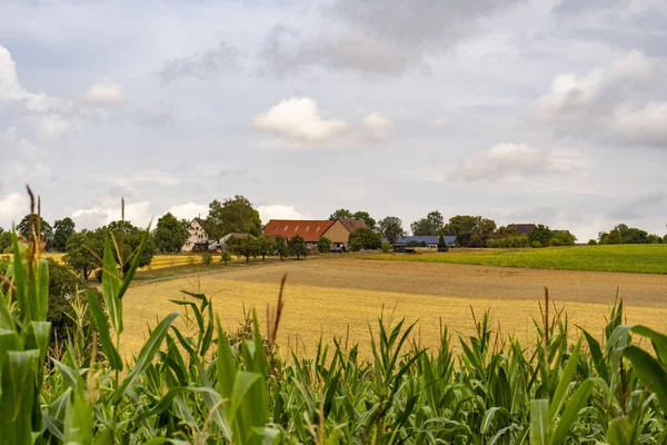 Idyllic Farmland Scenery Small Village Hohenlohe Area Southern Germany Late — ストック写真