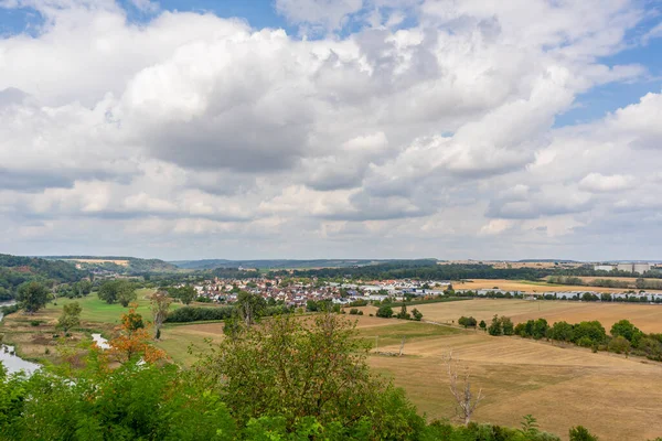 Krajobraz Pod Wysokim Kątem Przedstawiający Offenau Widziany Bad Wimpfen Historycznego — Zdjęcie stockowe