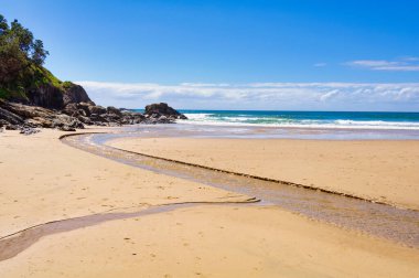 Kazıcı Sahili 'ndeki gelgit deresi - Tabut Limanı, NSW, Avustralya