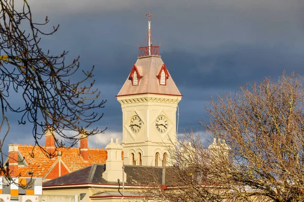 Clock Tower Post Office Lit Bright Afternoon Autumn Sunshine Kyneton — Foto Stock