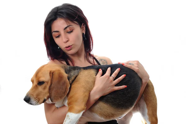 Chica con su perro — Foto de Stock