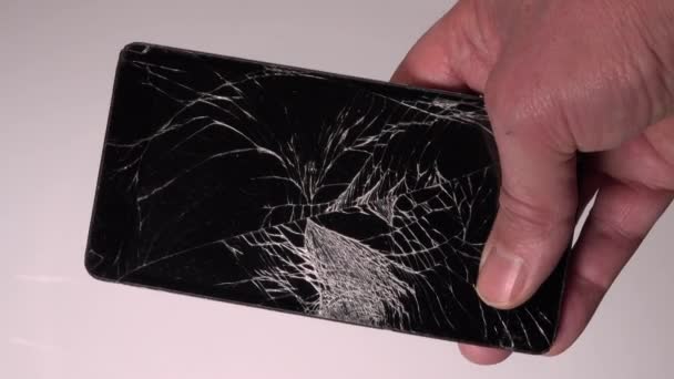 Smartphone Broken Glass Screen Hand Broken Glass Screen Crash Phone — Stock Video