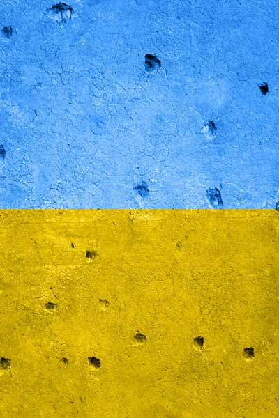 Bullet Holes Wall Made Hostilities Colors Ukrainian Flag — Stock Photo, Image