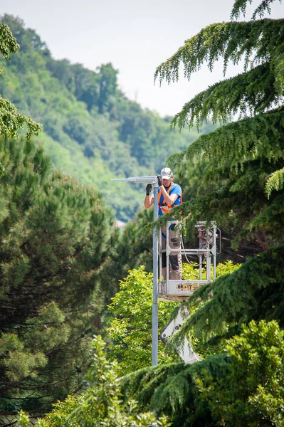 May 2020 Valdagno Italy Lamp Post Updating Works Street Lamps — 图库照片