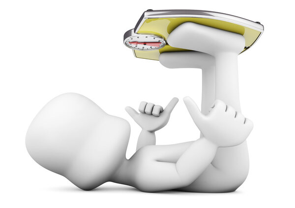 Трехмерный персонаж, лежащий на земле, задирая весы
