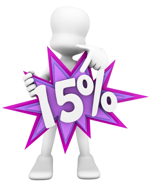 3d man holding a sign with fifteen percent — Stock Photo, Image