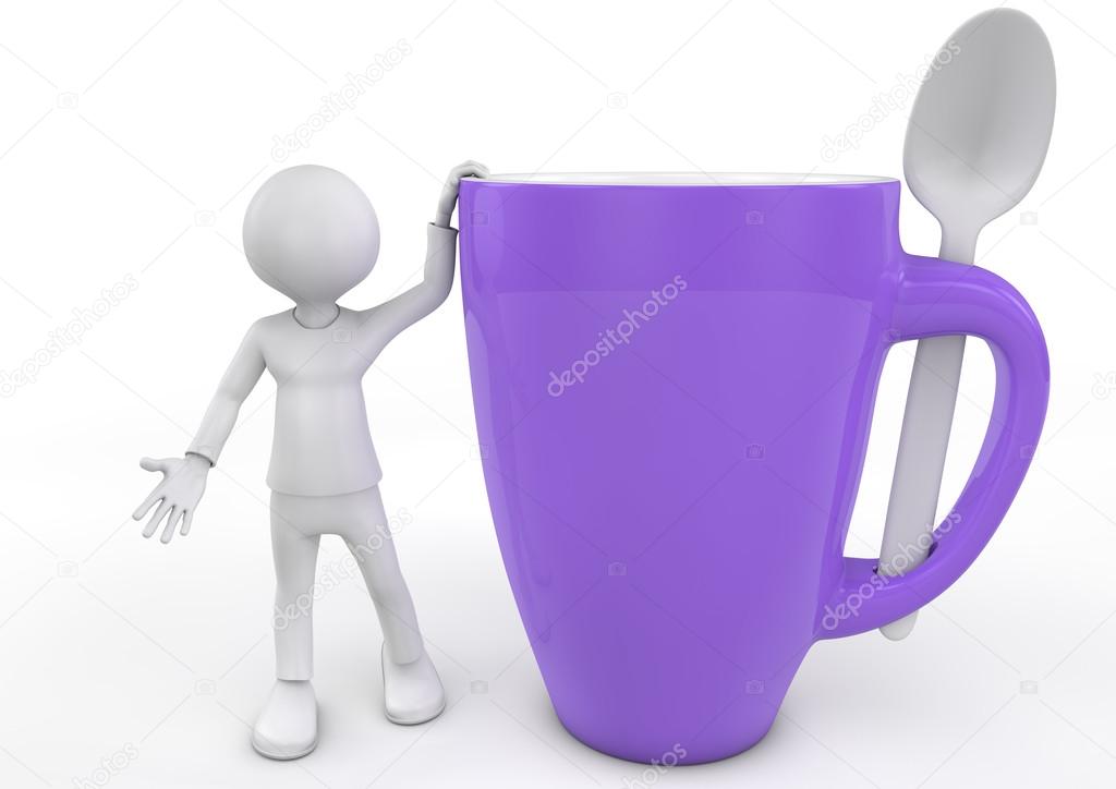 man, cup and spoon
