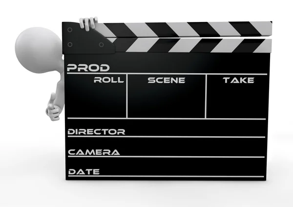 Human character appearing from behind a clapperboard — Stock Photo, Image