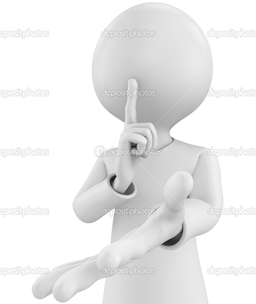 3d character with silence sign