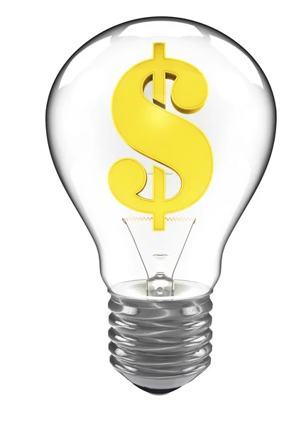 3d light bulb with a dollar sign in gold — Stock Photo, Image