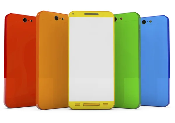 Grupp av touchscreen smartphones med färgglada gränssnitt — Stockfoto